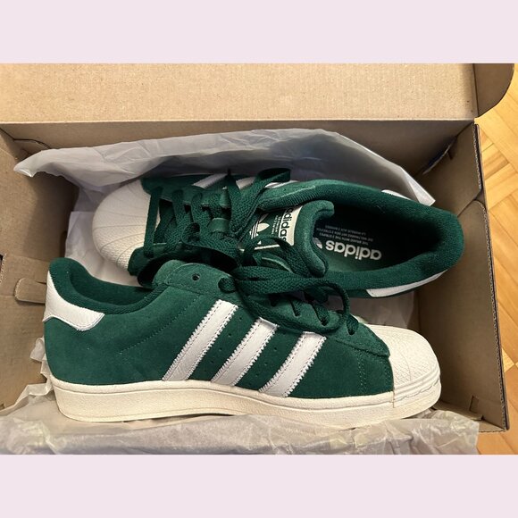 ADIDAS Superstar Shoes- RARE Dark Green / Core White / Gold Metallic - Picture 2 of 8